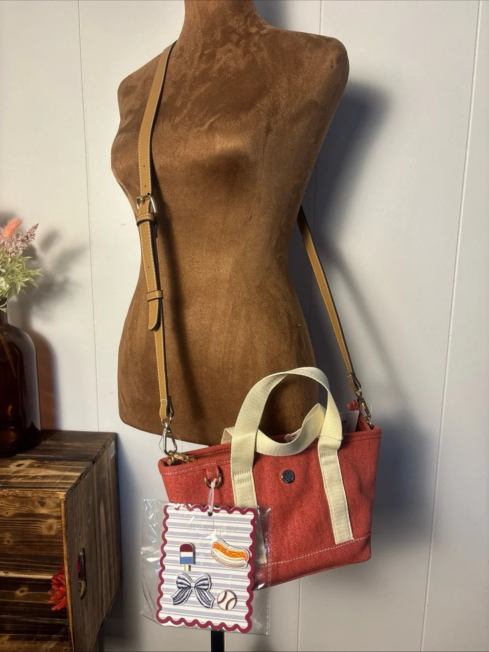 Nanette Lepore Rosina Satchel-Nantucket Red-Soft Beige Purse Cross Body New